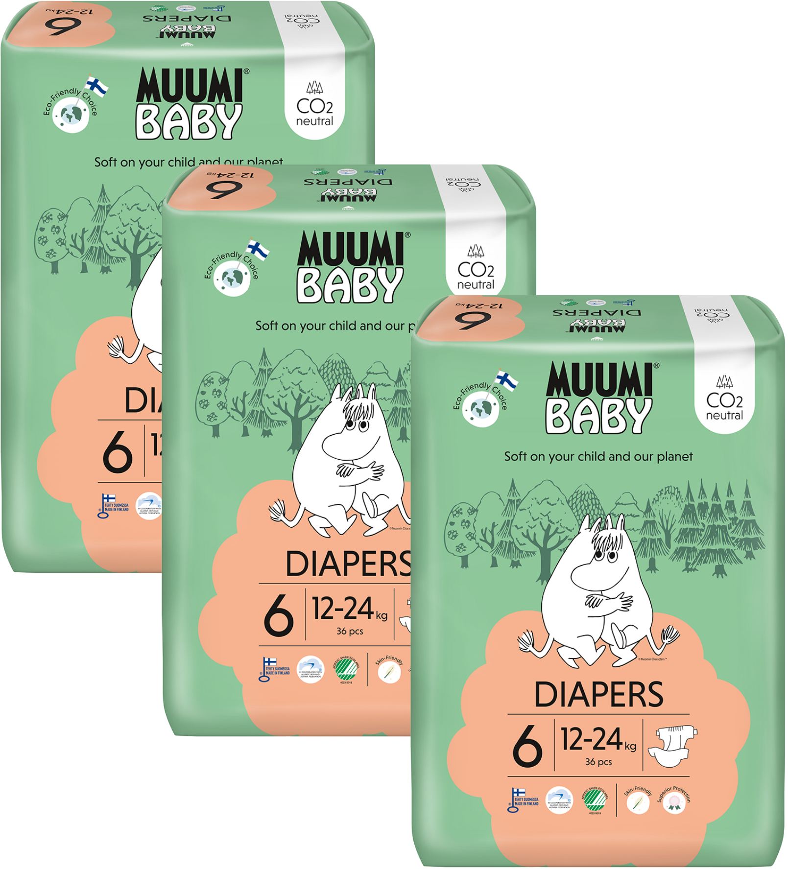 Muumi Baby 6 Junior 12-24 kg, mesačné balenie eko plienok