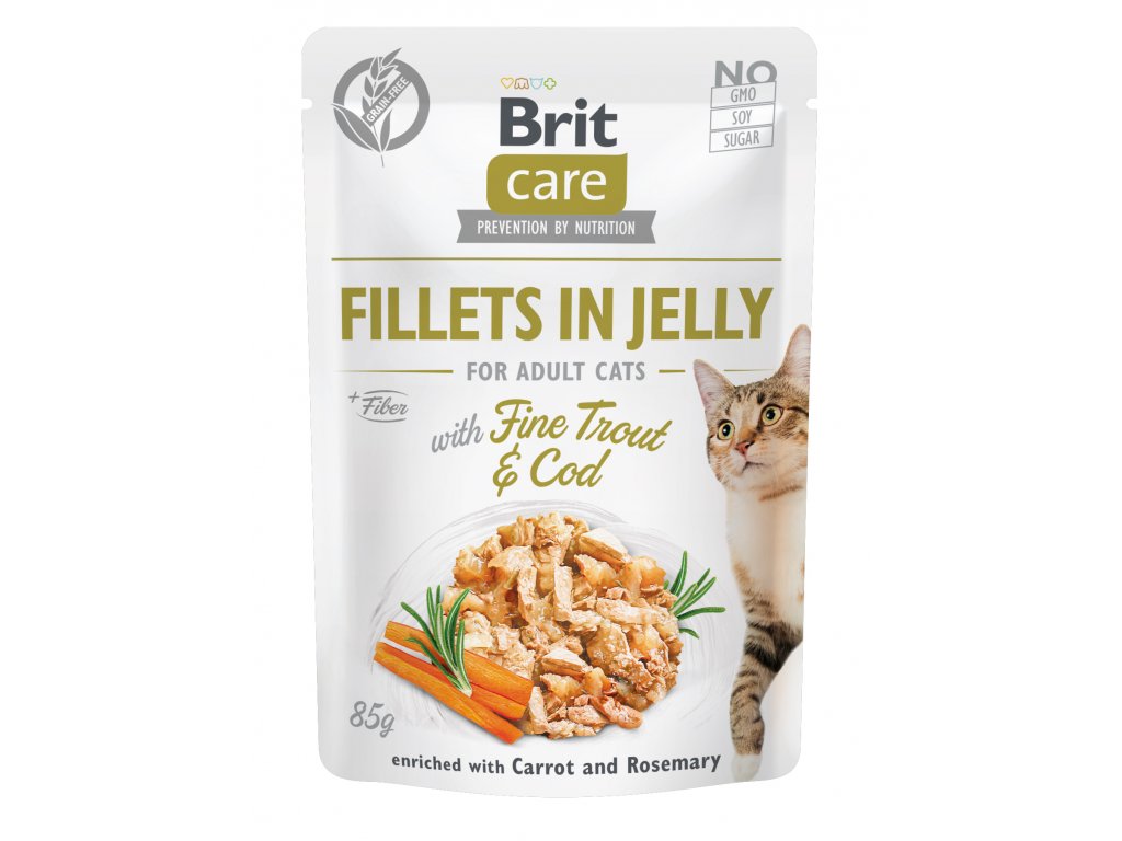 Brit Kapsička Care Cat Fillets In Jelly With Fine Trout  Cod 85g