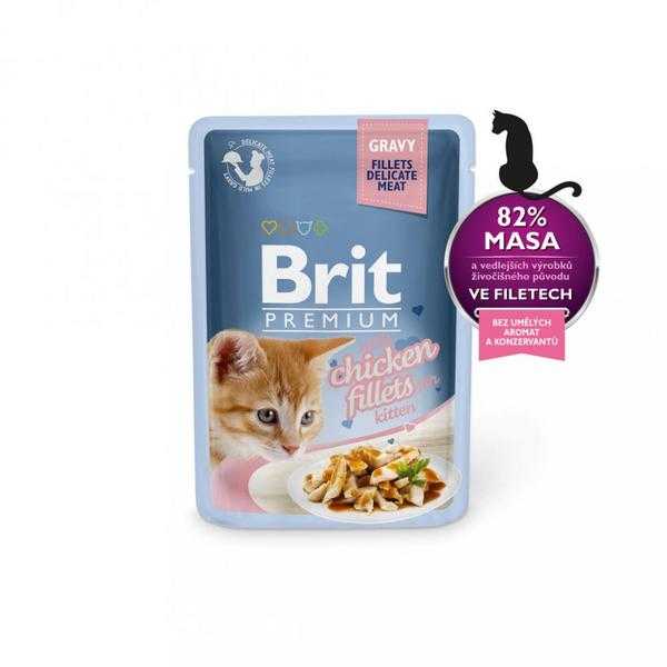 Brit Kapsička Prem Cat Delic Fillets In Gravy With Chicken For Kitten 85g