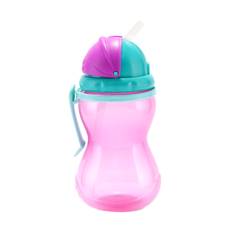 Canpol babies Športová fľaša so silikónovou slamkou 370ml 12m ružová