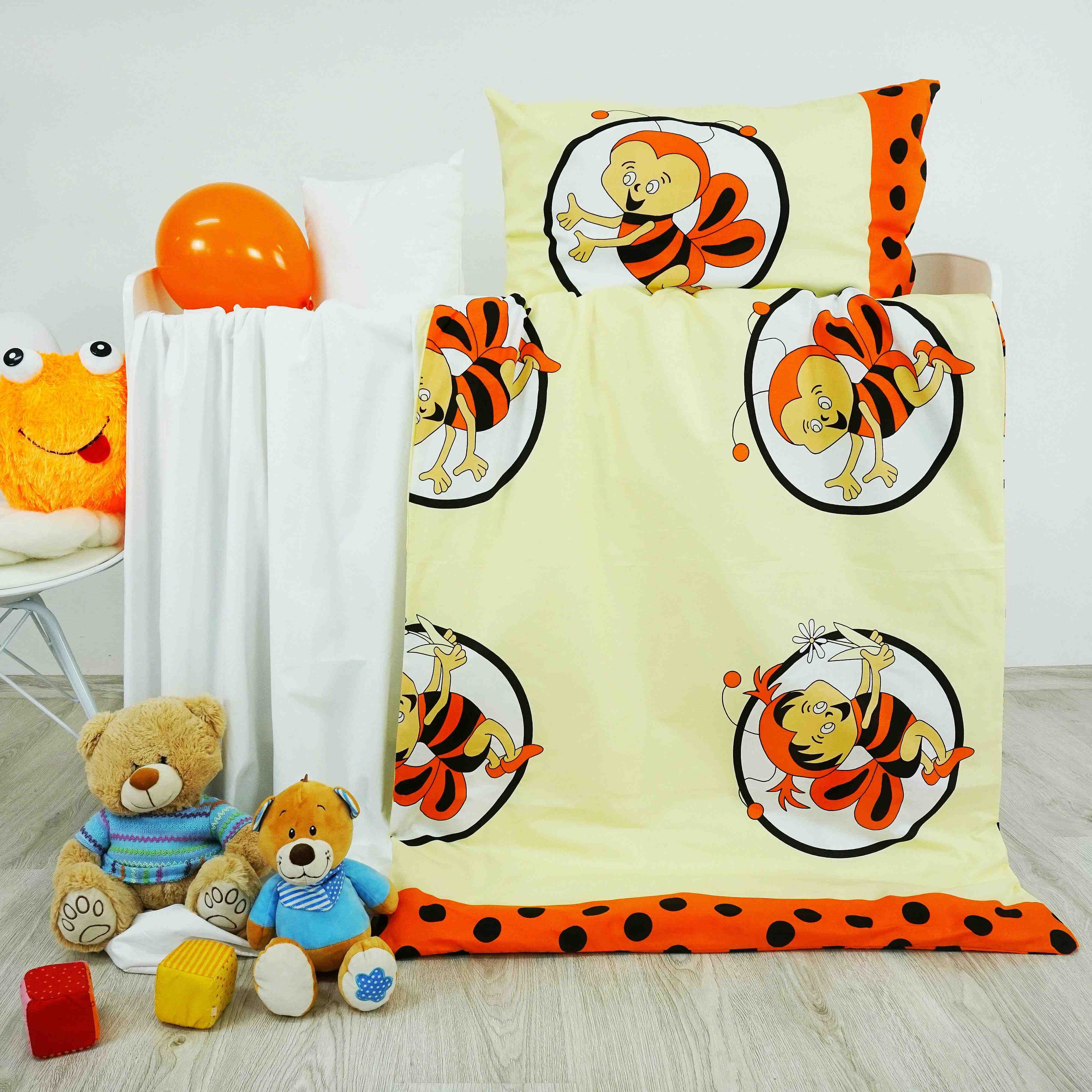 EMI Obliečky detské bavlnené včielky oranžové 130x9065x45