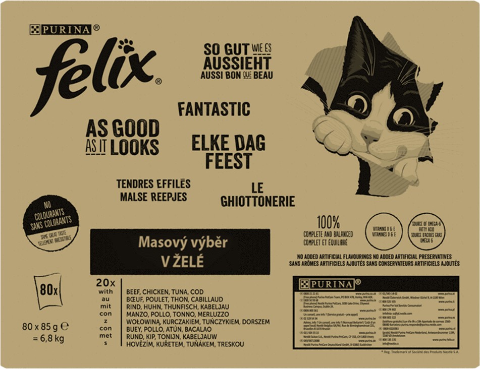 FELIX Fantastic Multipack 1(80x85g) hovädzie kura tuniak treska v želé