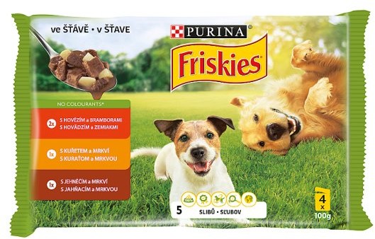 FRISKIES ADULT Dog Multipack 10(4x100g) - hovädziekurajahňacie v šťave