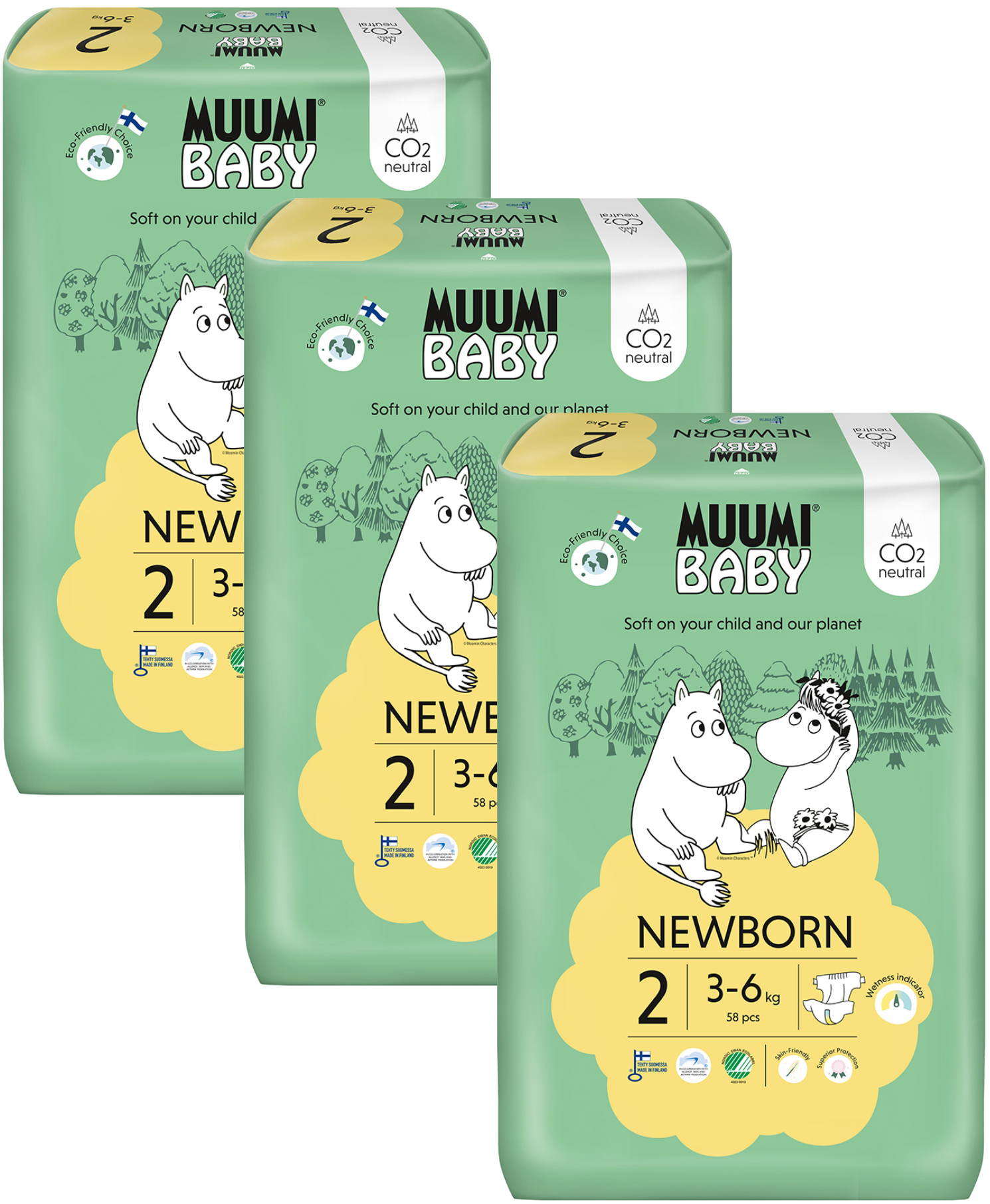 Muumi Baby 2 Newborn 3-6 kg, mesačné balenie eko plienok