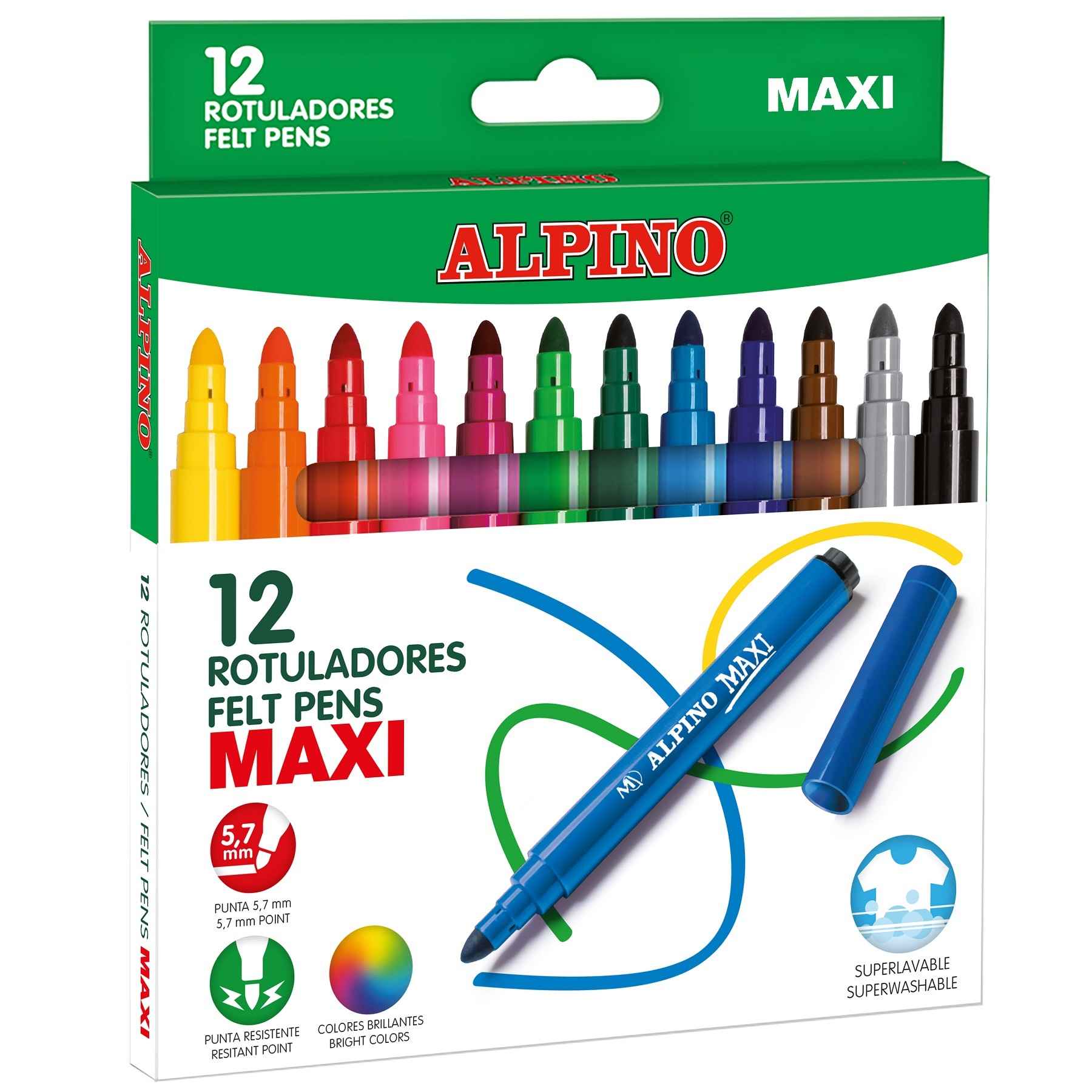 ALPINO Balenie 12 farebných fixiek Maxi