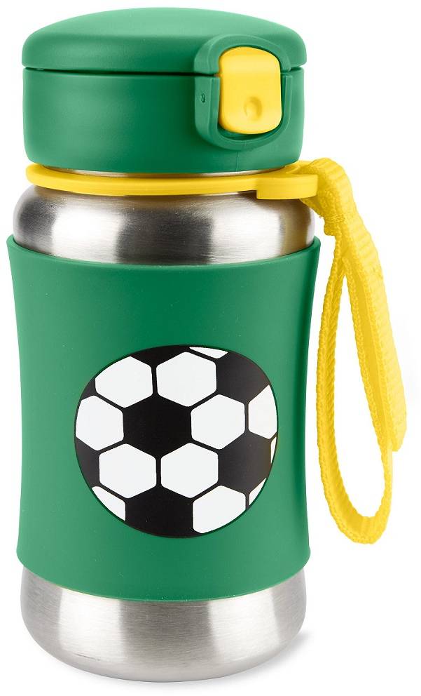 SKIP HOP Spark Style Fľaša so slamkou na vodu nerez Futbal 12m