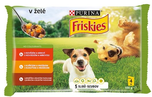 FRISKIES ADULT Dog Multipack 10(4x100g) - hovädziekurajahňacie v želé