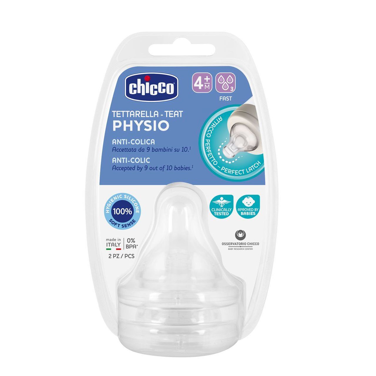 CHICCO Cumlík na fľašu Perfect 5Well-Being fyziologický rýchly prietok 2 ks, 6m
