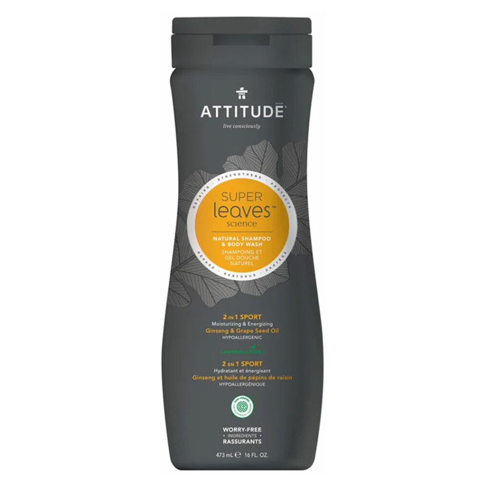 ATTITUDE Super leaves s detoxikačným účinkom normálne vlasy prírodný pánsky šampón  telové mydlo 2 v 1 473 ml