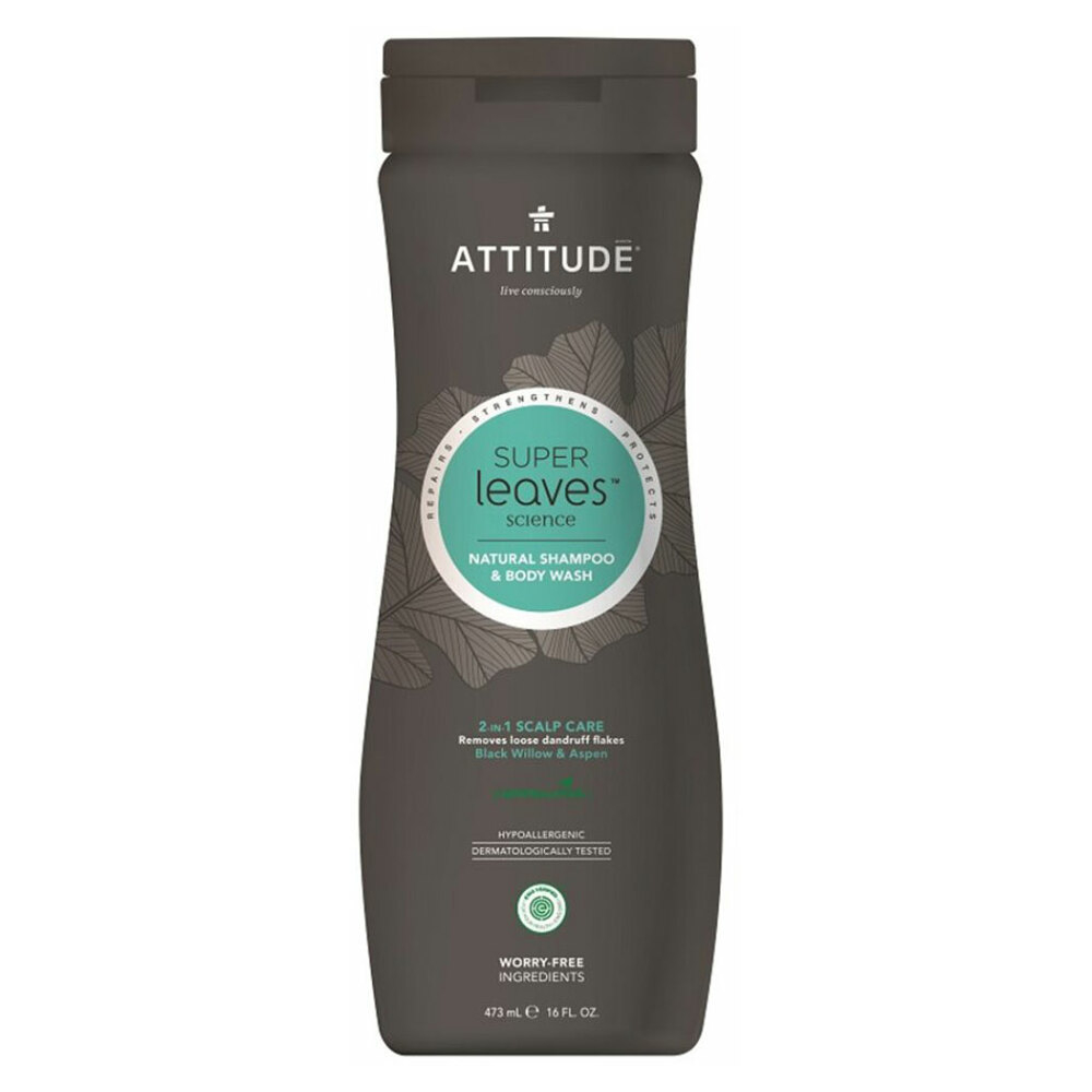 ATTITUDE Super leaves s detoxikačným účinkom proti lupinám prírodný pánsky šampón  telové mydlo 2 v 1 473 ml