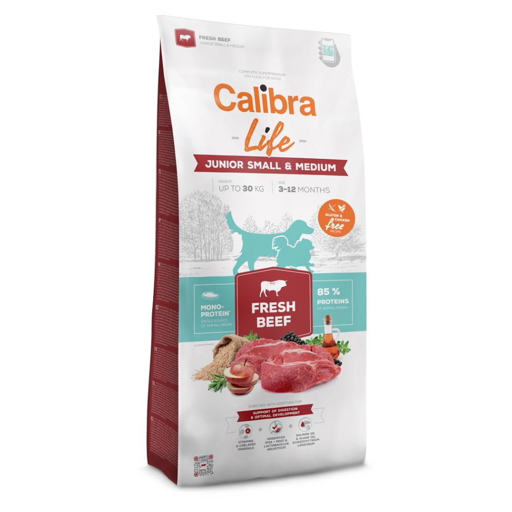 CALIBRA Life Fresh Beef Junior Small  Medium granuly pre psov 1 ks, Hmotnosť balenia: 12 kg