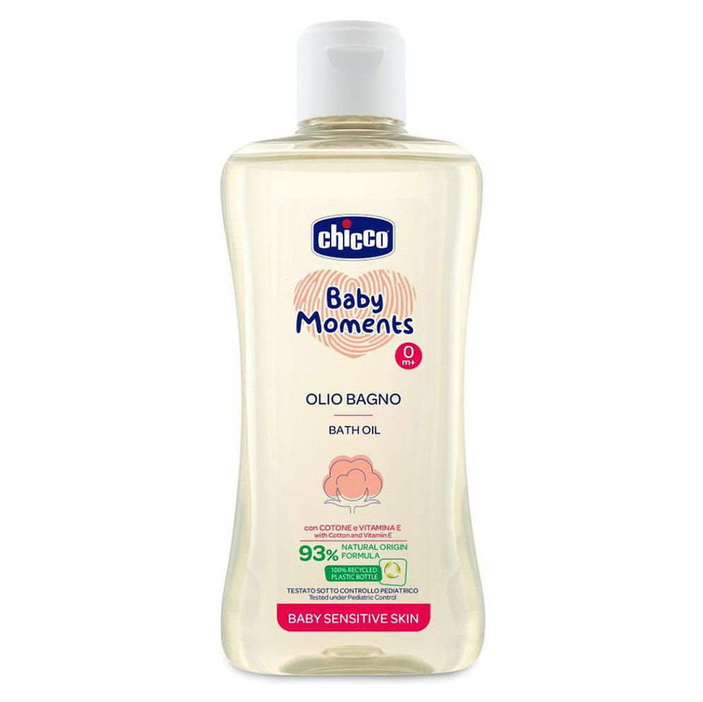 CHICCO Olej do kúpeľa s bavlnou a vitamínom E Baby Moments Sensitive 93 percent prírodných zložiek 200 ml