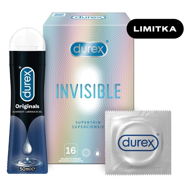 DUREX Invisible 16 kusov  Originals silicone lubrikačný gél 50 ml ZADARMO