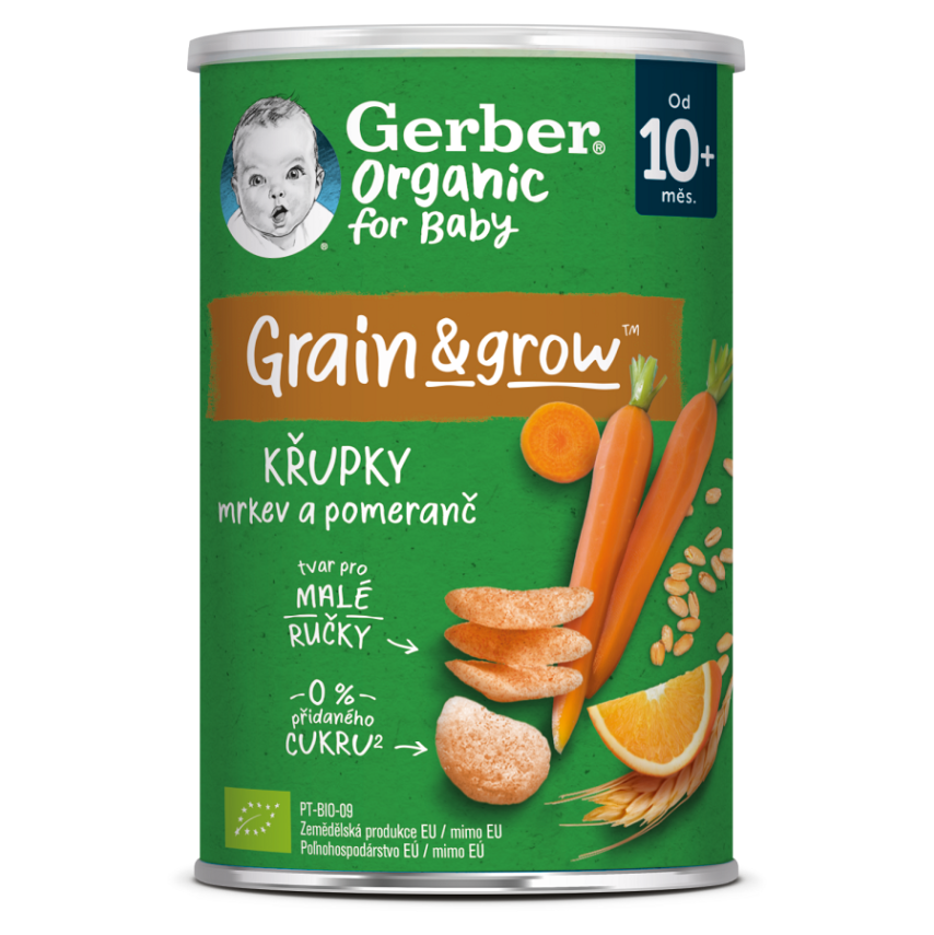 GERBER Chrumky s mrkvou a pomarančom BIO 35 g 10m