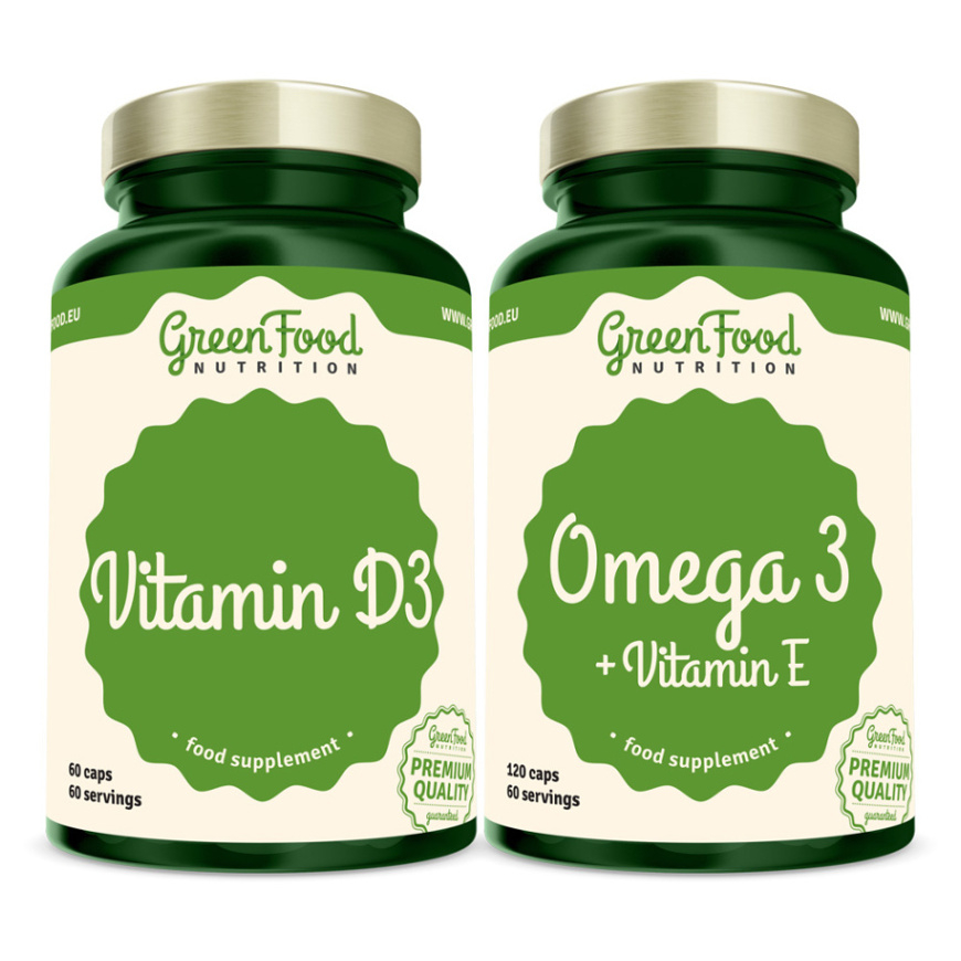 GREENFOOD NUTRITION Omega 3  vitamín E 120 kapsúl  vitamín D3 60 kapsúl