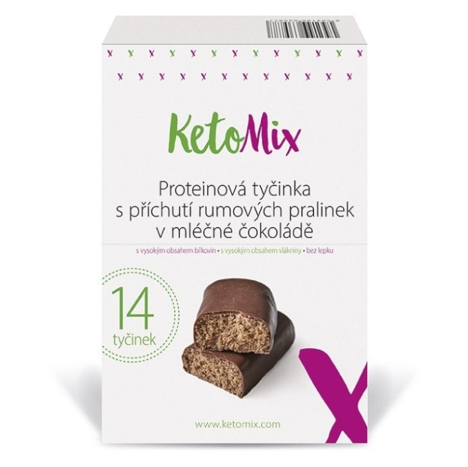 KETOMIX Proteínová tyčinka s príchuťou rumových praliniek v mliečnej čokoláde 14 kusov