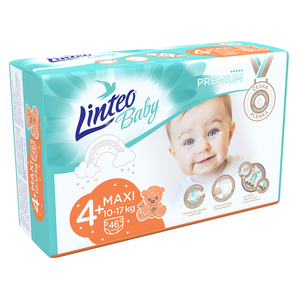 LINTEO Baby Premium Detské plienky MAXI 10-17 kg 46 ks