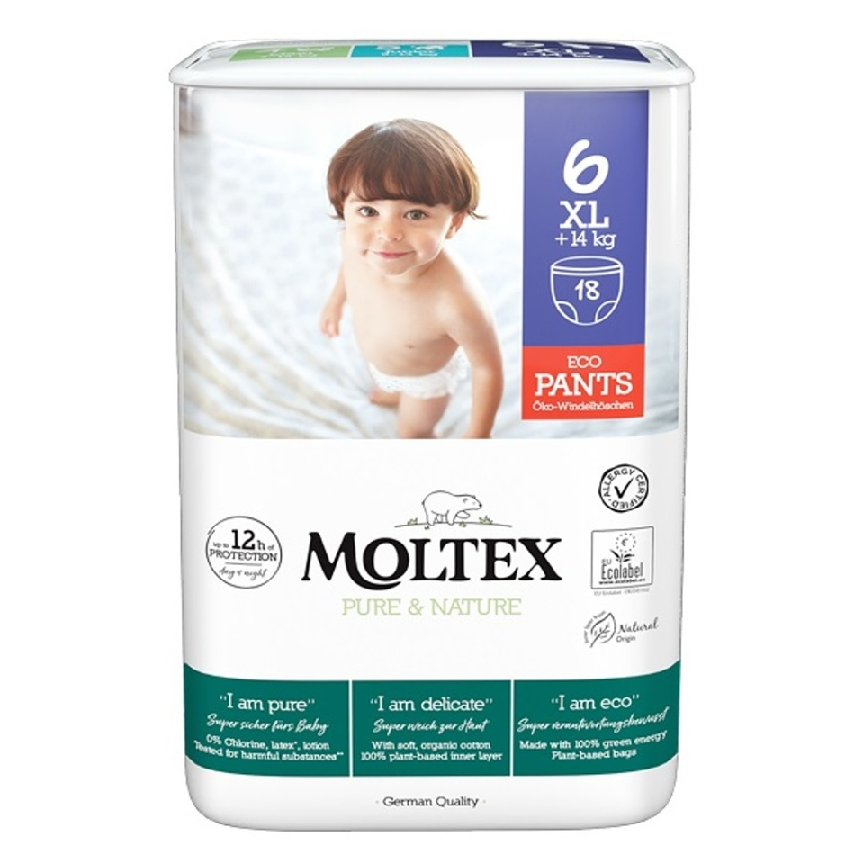 MOLTEX Pure  Nature XL Naťahovacie plienkové nohavičky 14 kg 18 kusov