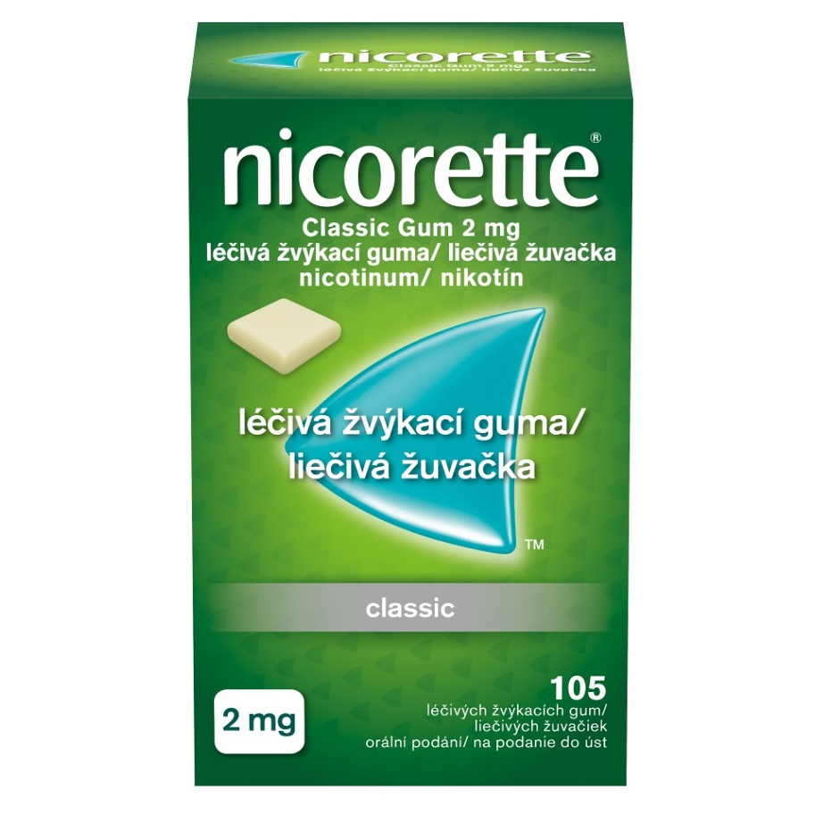 NICORETTE Classic Gum 2 mg liečivé žuvačky 105 ks