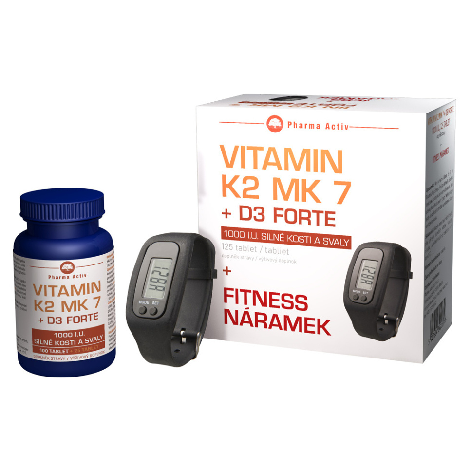 PHARMA ACTIV Vitamín K2 MK 7  D3 Forte 125 tabliet  FITNESS náramok s krokomerom