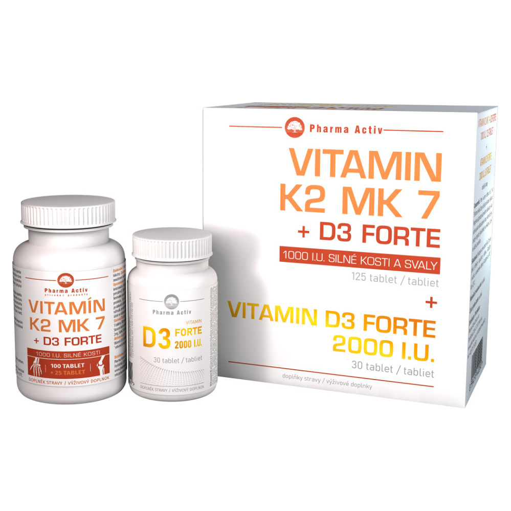 PHARMA ACTIV Vitamín K2 MK7D3 Forte 125 tabliet  Vitamín D3 Forte 2000 I.U. 30 tabliet