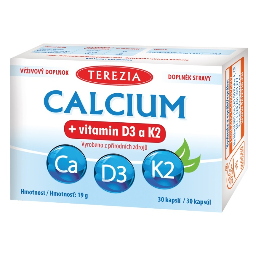 TEREZIA Calcium  vitamín D3 a K2 30 kapsúl, poškodený obal