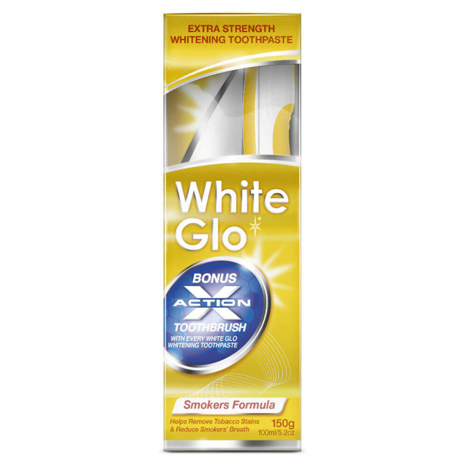 WHITE GLO Smokers špeciálne pre fajčiarov - bieliaca zubná pasta 150g  kefka na zuby a medzizubná kefka