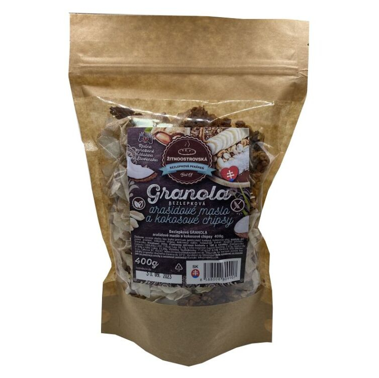 ŽITNOOSTROVSKÁ BEZLEPKOVÁ PEKÁREŇ Granola arašidy-kokosové chipsy 400 g